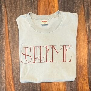 Supreme Light Blue Tee with Red Script Logo